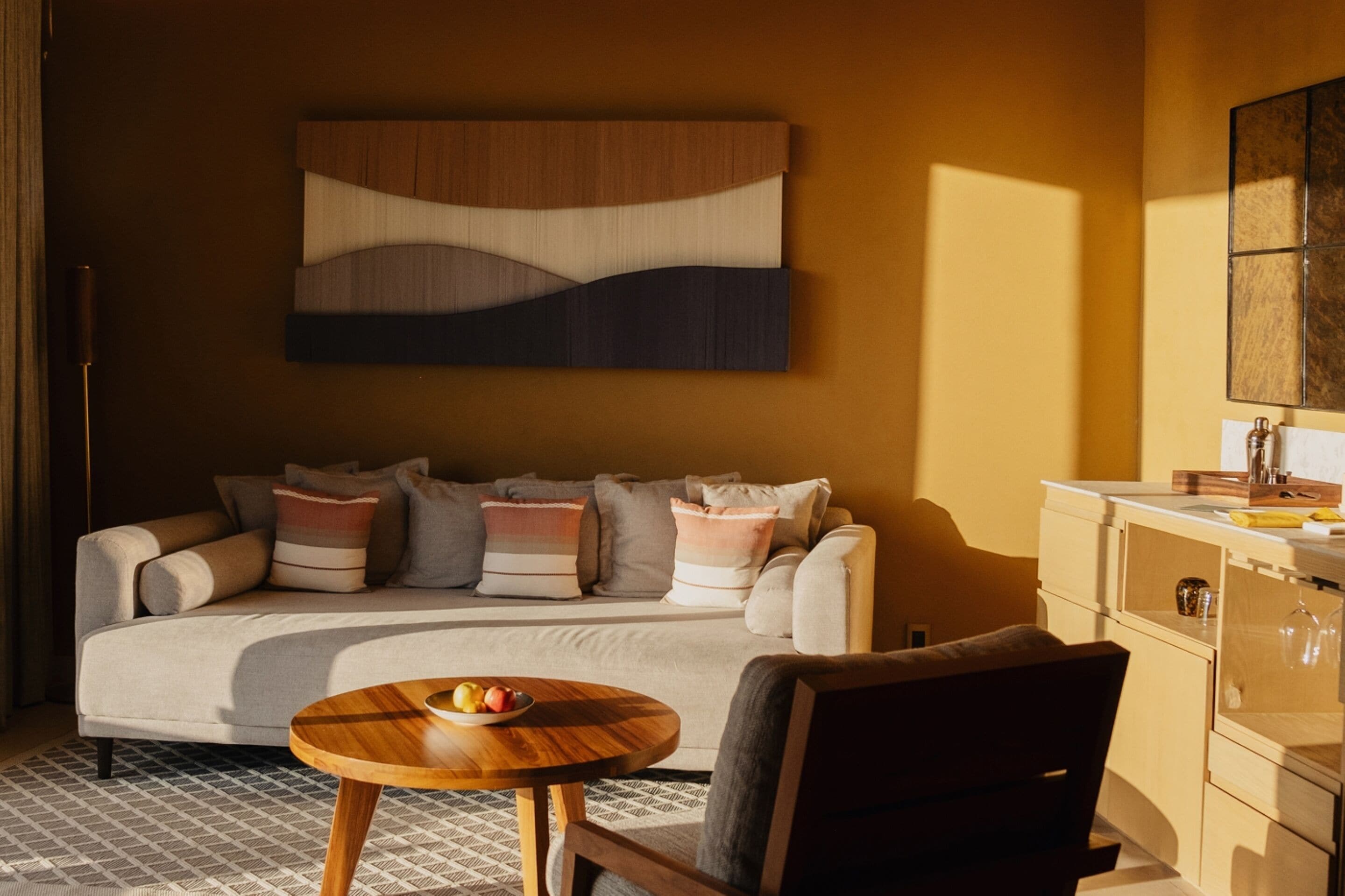 Harmony Sunset Pool Villa | Living room | 55-inch Smart TV with satellite channels, fireplace, pay movies