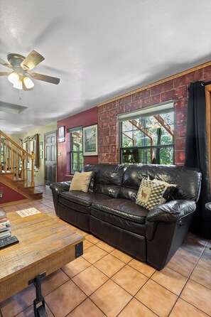 Smart TV, fireplace, DVD player, books