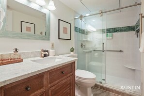 Eco-friendly toiletries, hair dryer, towels, soap
