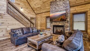 Smart TV, fireplace, video games, DVD player