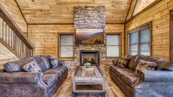 Smart TV, fireplace, video games, DVD player