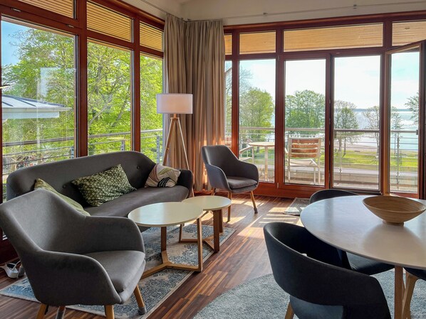 Televisión, chimenea y estéreo 