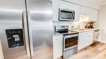 Fridge, microwave, coffee/tea maker, toaster