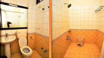 Bidet, towels, soap, shampoo