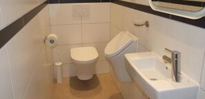 Shower, hair dryer, soap