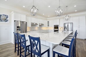 Fridge, microwave, oven, stovetop - Blue Horizon -Oceanfront 8BR House w/Pool, Game Room, & Theater (North Myrtle Beach)