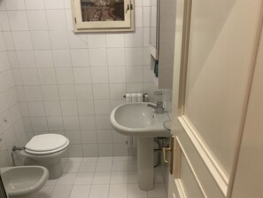 Douche, sèche-cheveux, bidet, serviettes fournies