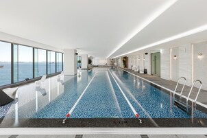 Indoor pool, open 9:00 AM to 9:00 PM, sun loungers, lifeguards on site