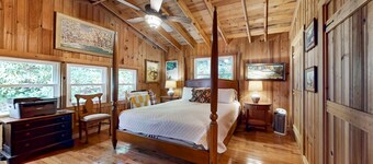 Dog-friendly cabin with fireplace, deck, mountain views, & W/D