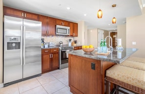 Fridge, microwave, oven, dishwasher