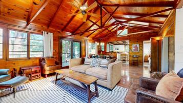 Televisie, een open haard en boeken