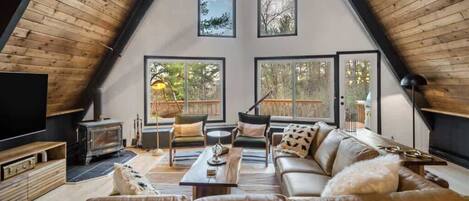 Télévision, cheminée, espaces bureaux