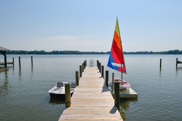 There's no shortage of boats for your use here with the paddle boat, canoe, sailboat, SUP & 4 kayaks (and life jackets to keep you safe!). Steps down to the water for easy access.