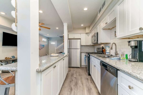 Fridge, microwave, oven, dishwasher