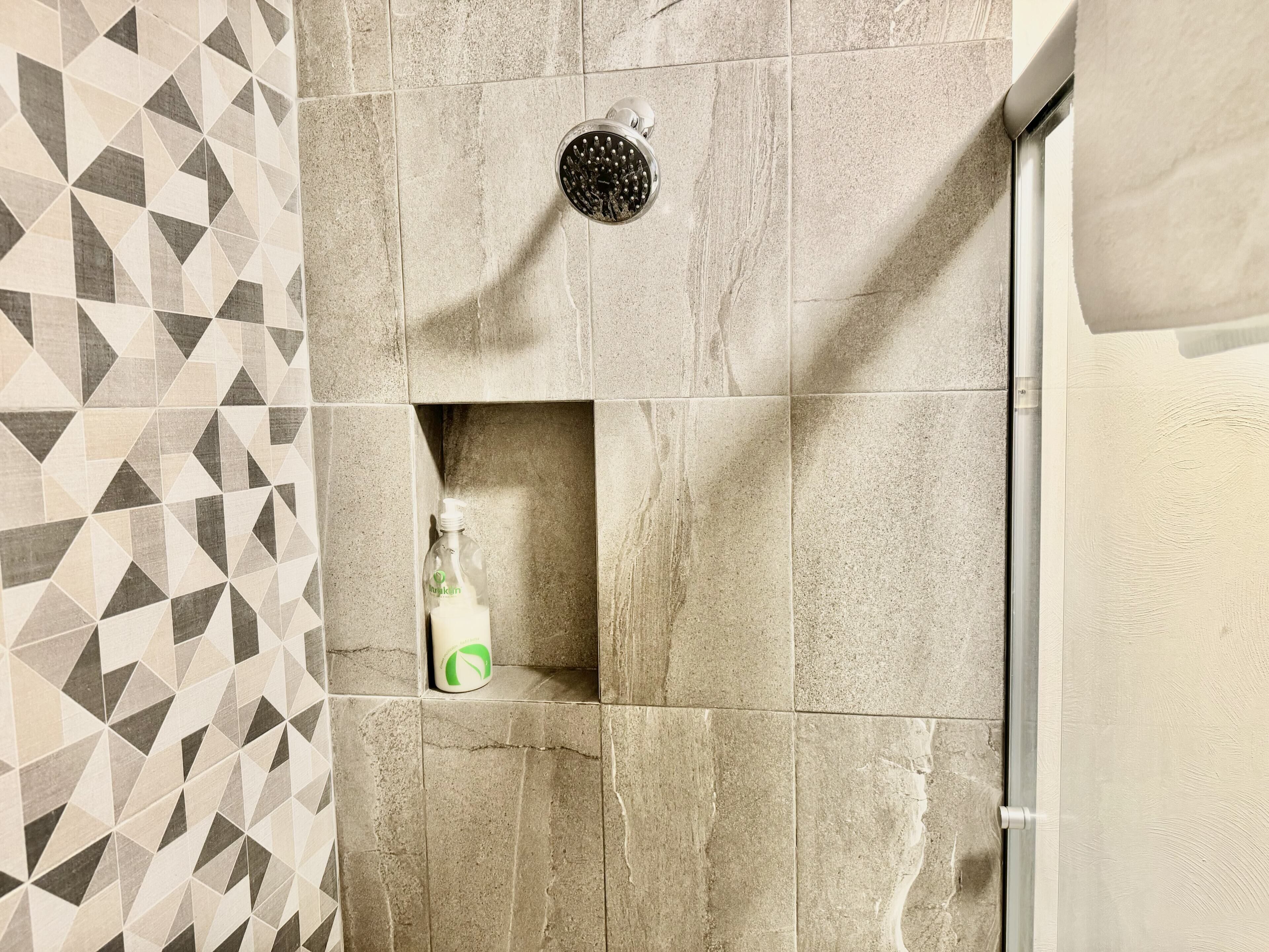 Regadera, secadora de cabello, bidet, toallas 