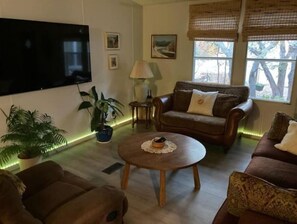 Smart-TV, DVD-spiller, bordtennis og bøker