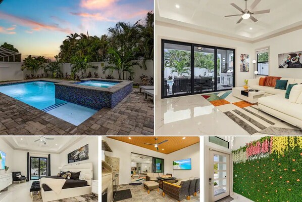 Outdoor pool - Naples Vibes! Close to the ๐๏ธ! Heated Pool&Spa, Lanai, Grill! Two Kings! Arcade! (Naples)