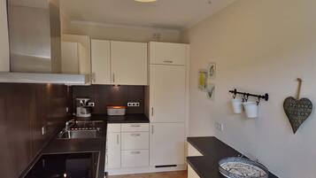 Frigorífico, microondas, horno y placa de cocina