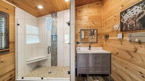 Shower, eco-friendly toiletries, hair dryer, towels