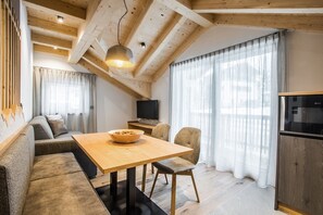 Dining - Holiday Apartment "Biohof Ruances Sas" with Mountain View, Balcony & Wi-Fi (San Cassiano)
