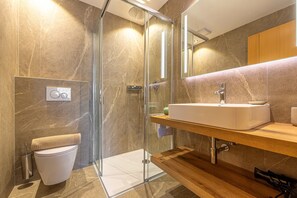 Shower, hair dryer, towels - Studio Apartment 'Alpengruss Air' with Mountain View, Shared Garden and Wi-Fi (Prato alla Drava)