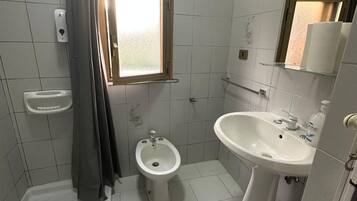 Hair dryer, bidet, towels, soap