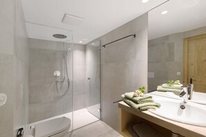 Douche, séchoir à cheveux, serviettes fournies