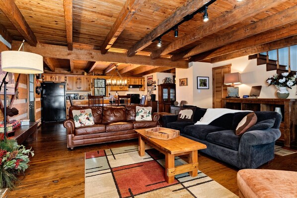 TV connectée, cheminée, livres