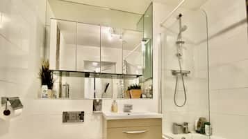 Hair dryer, towels, toilet paper