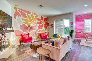 TV, fireplace - Walk to Coachella: Snowbirds Retreat in Indio! (Indio)
