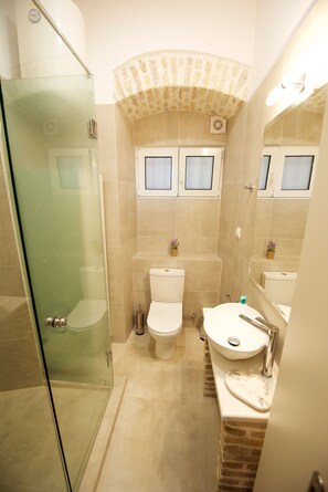 Apartamento Deluxe | Baño | Ducha, secador de pelo, toallas y jabón