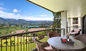 Outdoor dining - Hanalei Bay Resort-A/C, Beach, Bali Hai Views from 3 Lanai's, Washer & Dryer (Princeville)