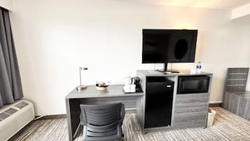 In-room safe, desk, laptop workspace, blackout curtains