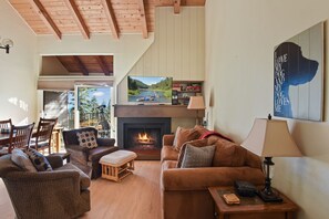 TV, fireplace - Dog-Friendly Carnelian Woods Lake View Condo (Carnelian Bay)