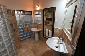 Luxury Villa, Private Pool, Beachfront | Bathroom | Shower, rainfall showerhead, designer toiletries, hair dryer - Reflections On Rarotonga (Rarotonga)