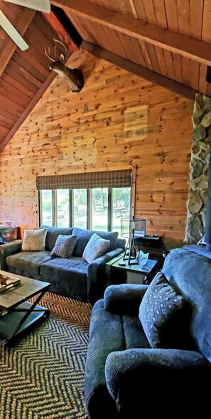 Smart TV, fireplace, stereo