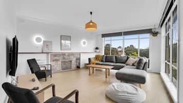 Smart TV, fireplace, ping pong, books