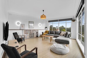 Smart TV, fireplace, ping pong, books