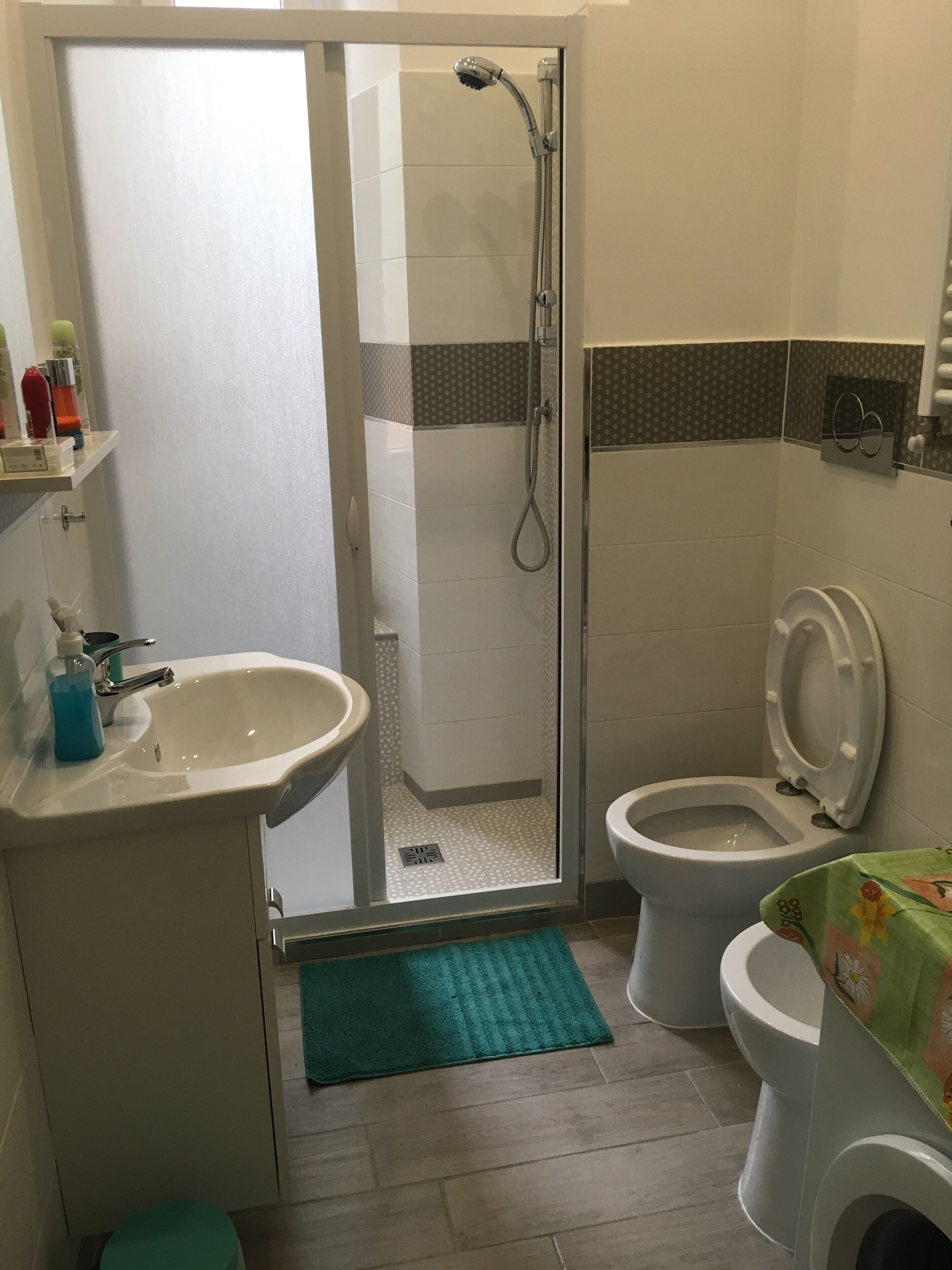 Douche, sèche-cheveux, bidet, serviettes fournies