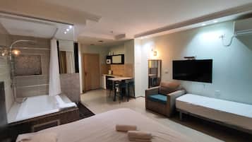 Romantic Triple Room, Sea View | In-room safe, desk, laptop workspace, soundproofing