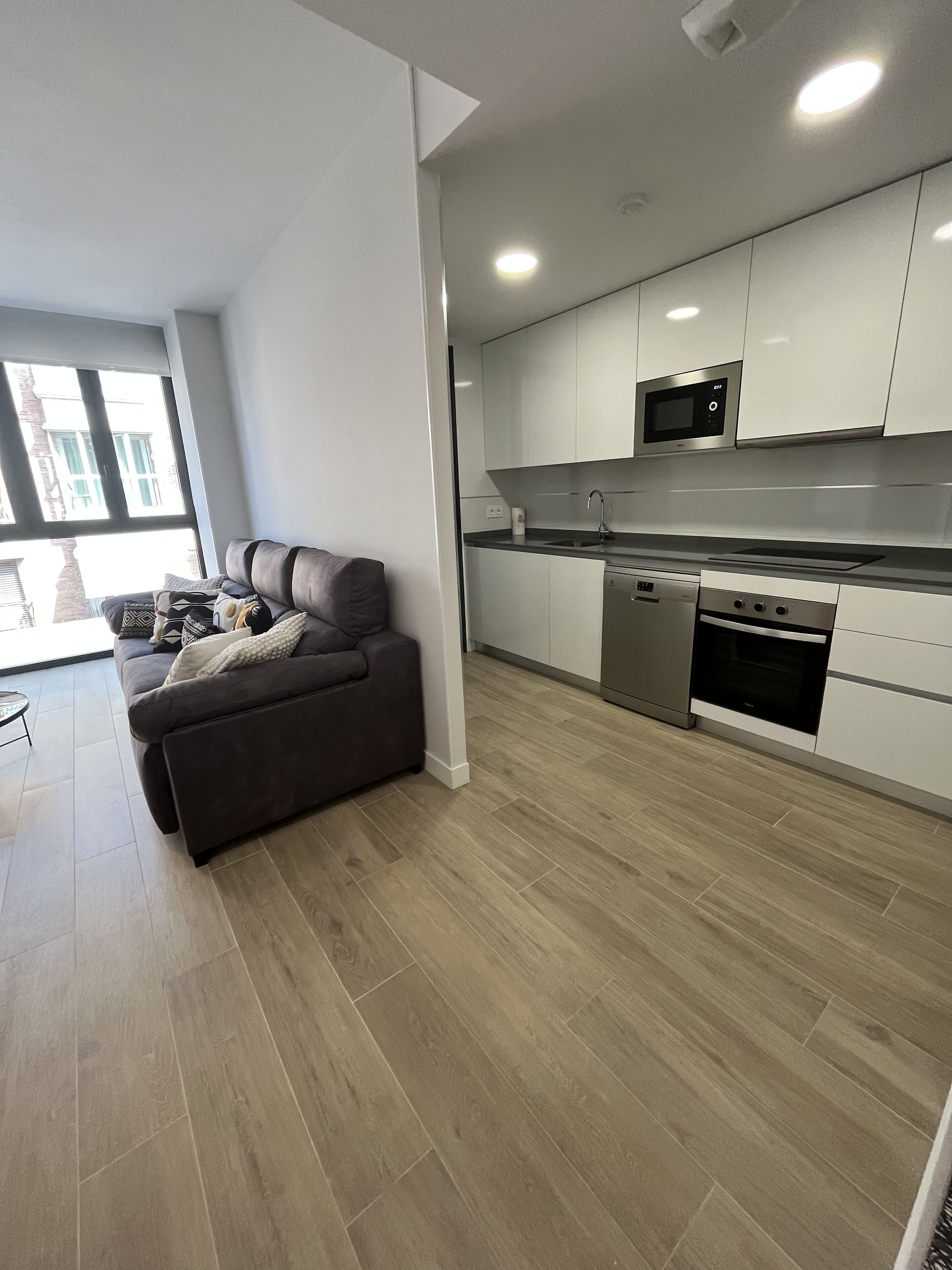 Frigorífico, microondas, horno y placa de cocina