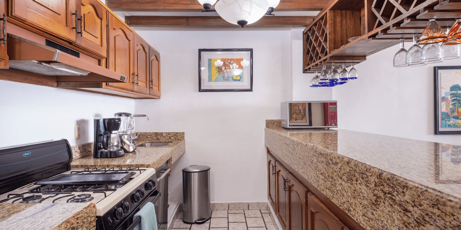 Full-sized fridge, microwave, oven, stovetop