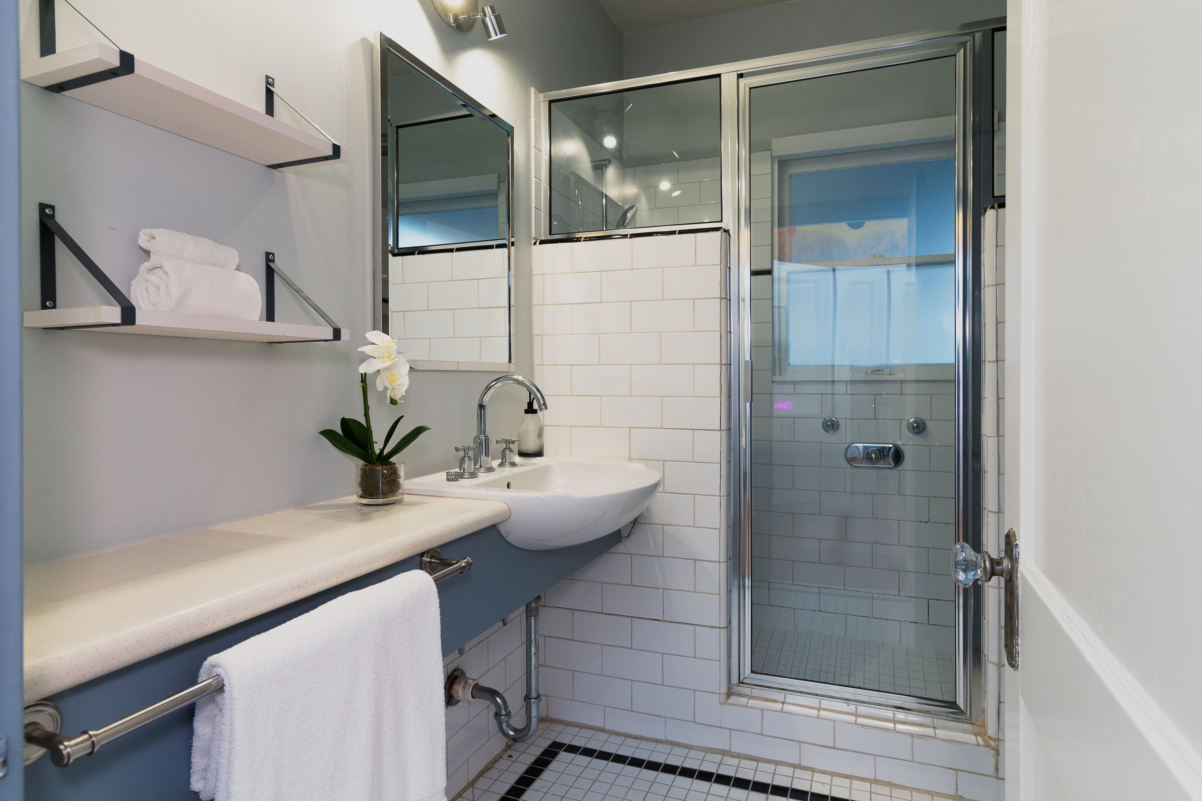 Shower, eco-friendly toiletries, hair dryer, towels