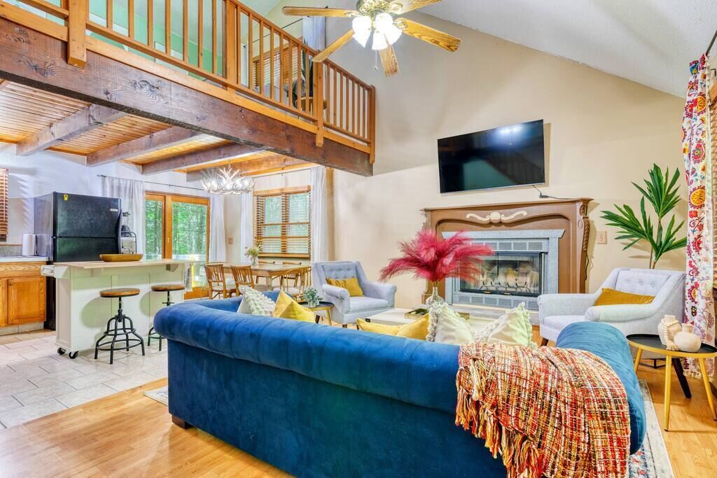 TV, fireplace, table football