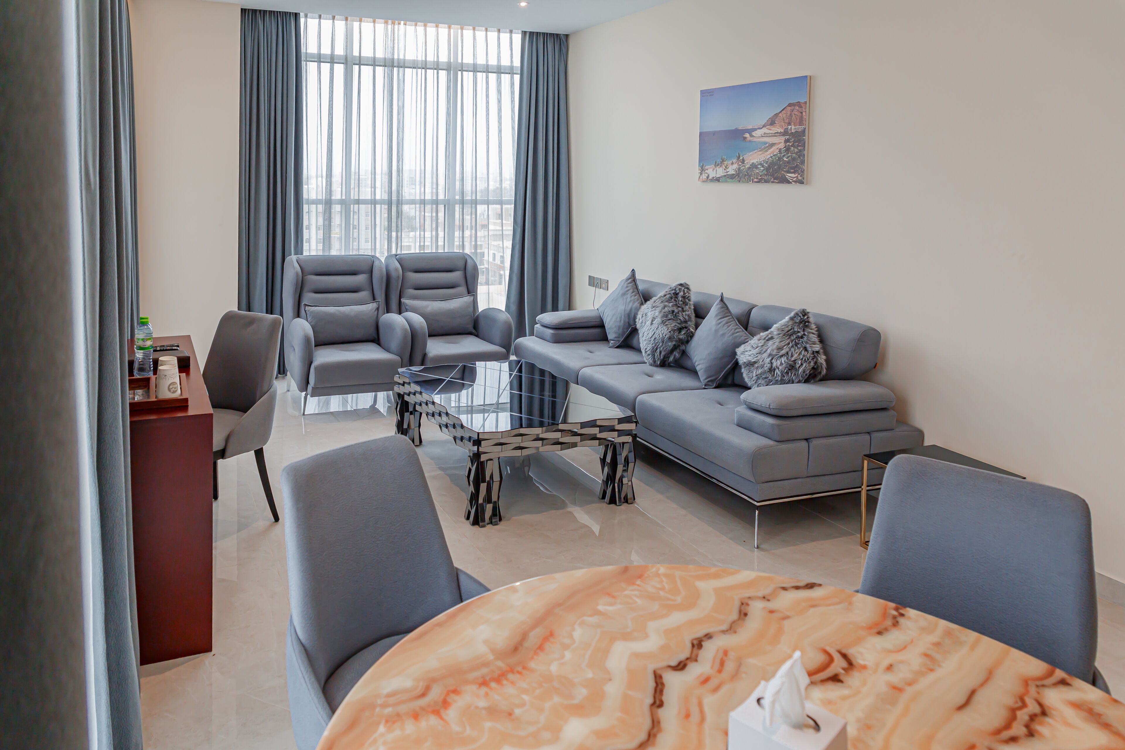 presidential suite | living area | 43-inch led tv with satellite channels