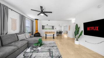 TV, fireplace, offices
