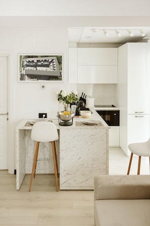 Business Double Room | Private kitchen | Full-sized fridge, microwave, oven, stovetop