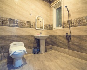 Shower, hair dryer, bathrobes, bidet