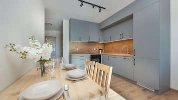 Apartment, 1 Bedroom, Balcony | Private kitchen | Dishwasher, electric kettle, cookware/dishes/utensils