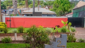 Un espace aménagé en jardin, avec un bac à fleurs en béton portant le numéro 27, entouré de différentes plantes et arbustes.
